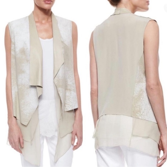 Elie Tahari Betsy Distressed Leather & Silk Vest - Luxury Meets Edgy Elegance - Picture 4 of 8